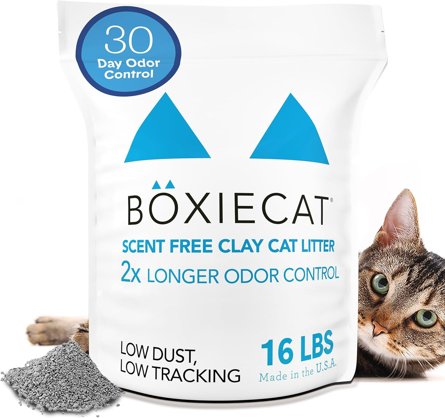 Boxie Unscented 30-Day Odor Control Clumping Cat Litter - 16 lb, 99.9% Dust-Free, Hard Clumps, No Fragrances or Fillers, Long-Lasting & Easy to Scoop