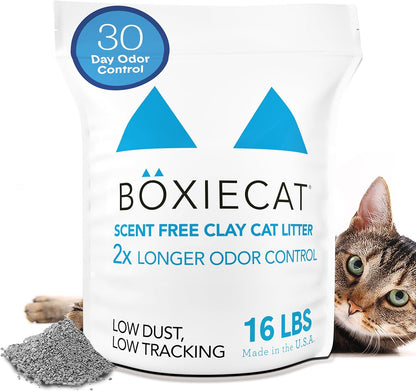 Boxie Unscented 30-Day Odor Control Clumping Cat Litter - 16 lb, 99.9% Dust-Free, Hard Clumps, No Fragrances or Fillers, Long-Lasting & Easy to Scoop