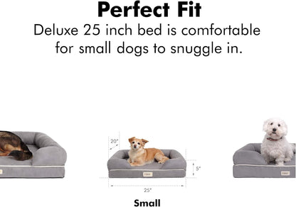 Cozy Orthopedic Small Dog Bed with Memory Foam, Calming Couch Design, Washable Cover & Non-Slip Bottom - Chester in Khaki Beige